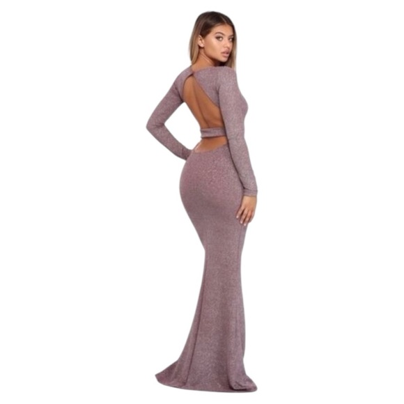 WINDSOR OPEN BACK GLITTER LONG SLEEVE MAXI DRESS - Picture 1 of 10